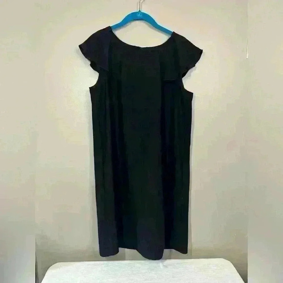 Banana Republic Capsule Black Shift Dress 8 Flutter Sleeve Crepe Minimalist Chic - Picture 7 of 9